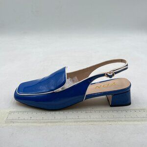 YDN Blue Square Toe Block Low Heels Slingback Formal Loafer Dressy Shoes Pump